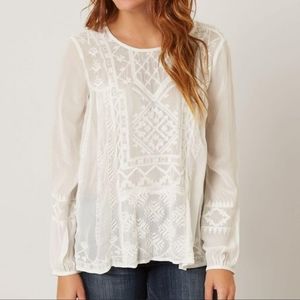 Lucky Brand Embroidery Lace Long Sleeve Pullover Top Blouse Size S